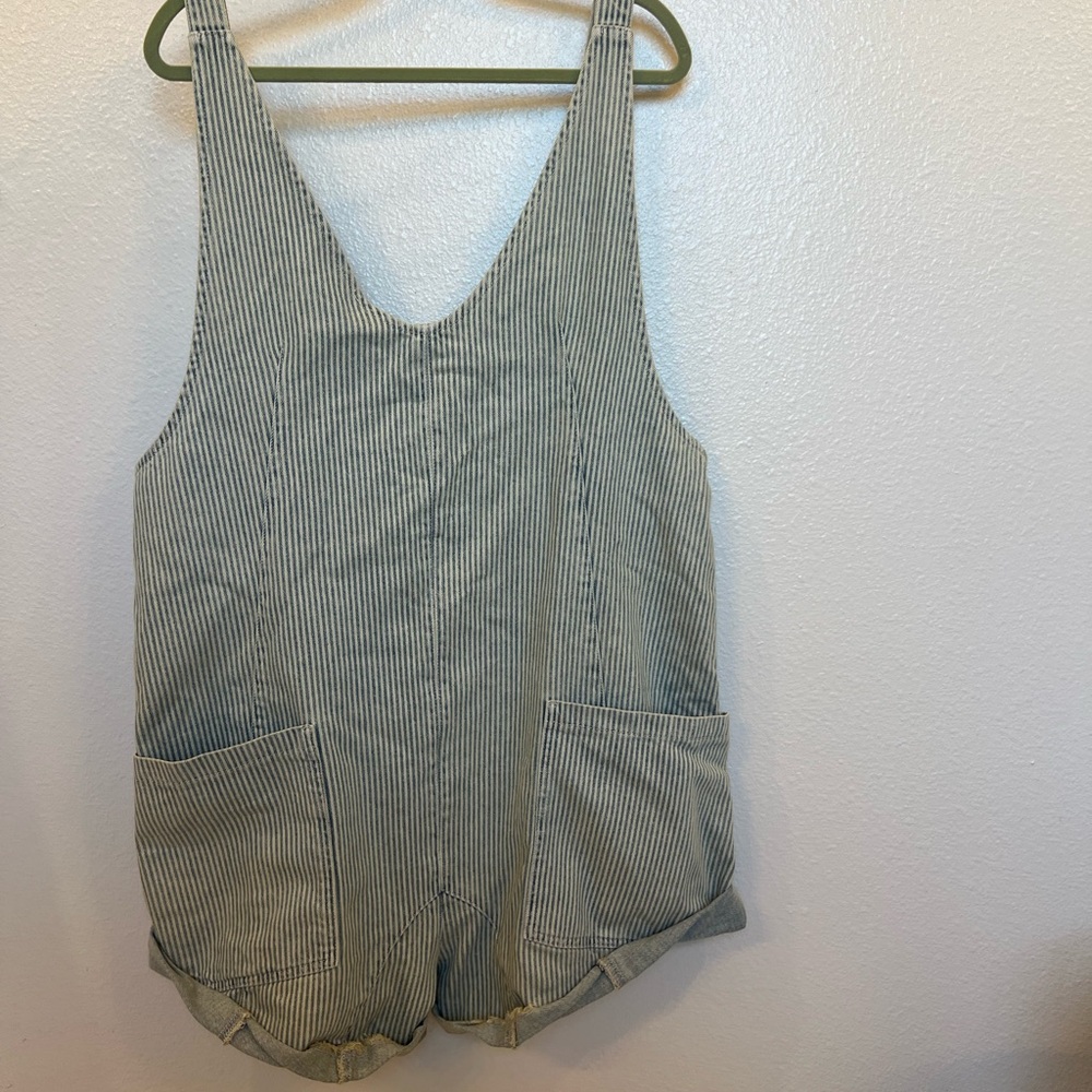 We The Free Blue & White Striped V-Neck Romper/ overalls